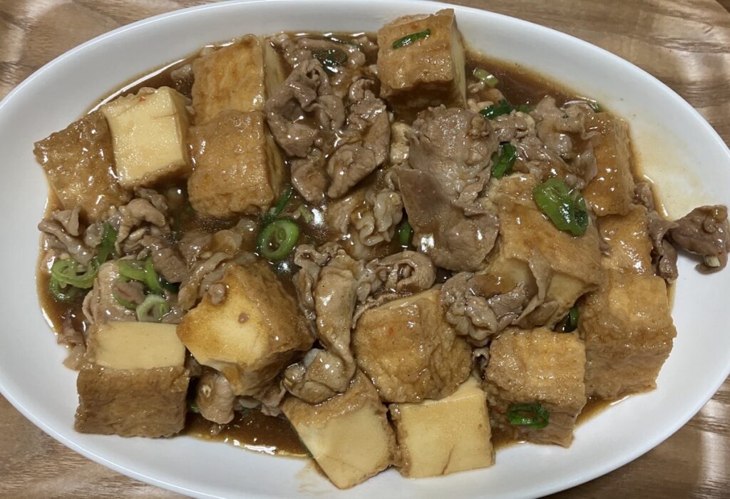 出来上がった豚こま肉と厚揚げ豆腐の中華風炒めの画像